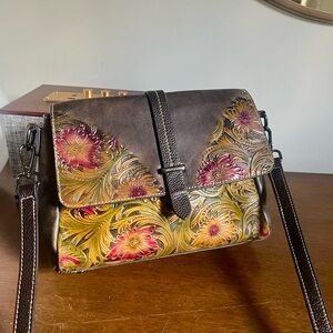 Floral Embossed Leather Crossbody Bag